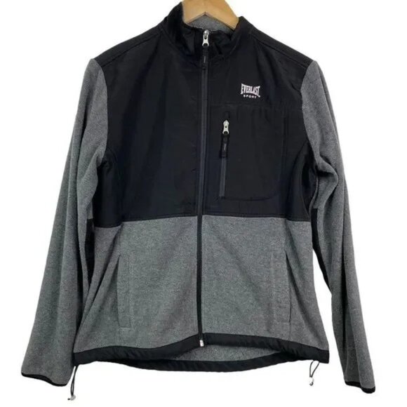 EVERLAST SPORT WOMEN'S GRAY/BLACK ZIP FRONT FLEECE JACKET SIZE MEDIUM-EUC - Picture 1 of 6